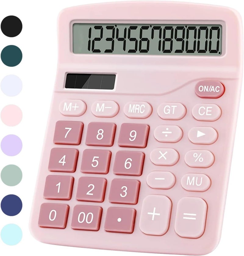 PUNGLTD Office Desk Calculator, Cute Calculator for Kids, Basic Calculators Desktop, Dual Power Simple Financial Calculator with Big Button Large Display for Office Home and School (Pink) - Image 1